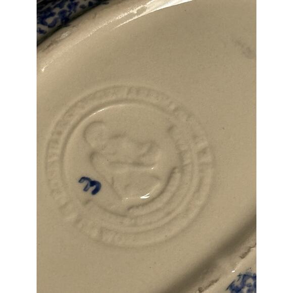 Gerald Henn Workshops Spongeware Oval Divided Dish BLUE Stoneware Roseville - Picture 6 of 8